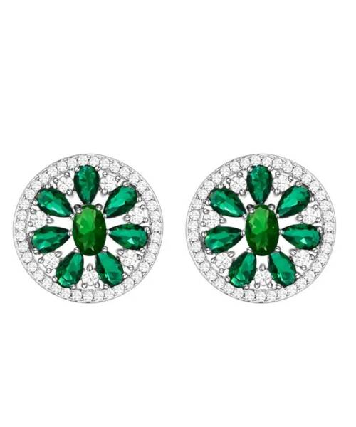 Earrings Emerald Round Flower Crystal Cubic Zirconia