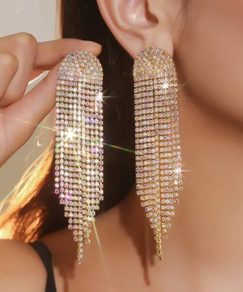 Fashione rhinestone tassel earrings: Women exaggerated earring Wholesale Accessory