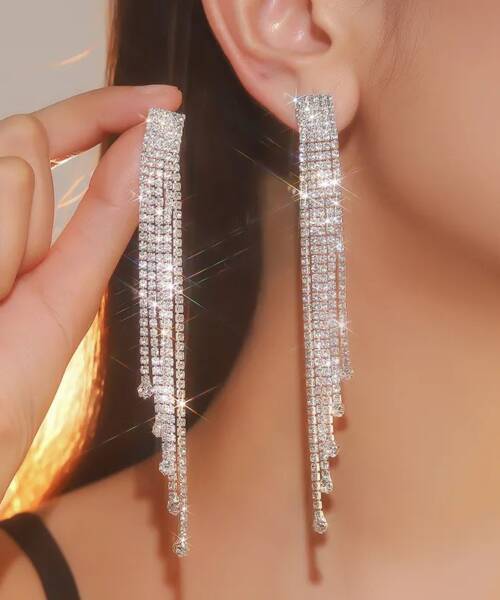 Women rhinestone dangle earrings: Tassel earring Wholesale Accessory